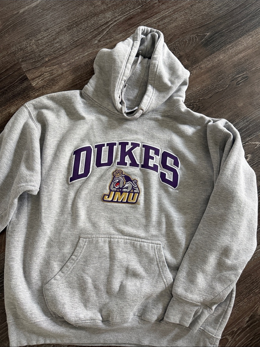 JMU Dukes Gray Pullover Hoodie - Collegiate Crew Sweatshirt